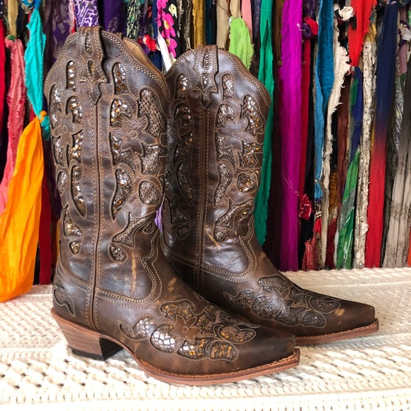 TWISTED X STEPPIN'OUT Chocolate python INLAY COWBOY BOOTS Australian 9B … - Picture 7 of 11